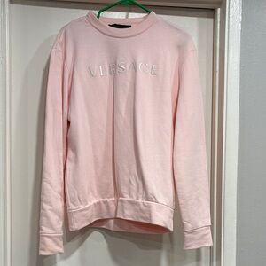 Versace Pale Pink Embroidered Logo Crewneck Sweatshirt